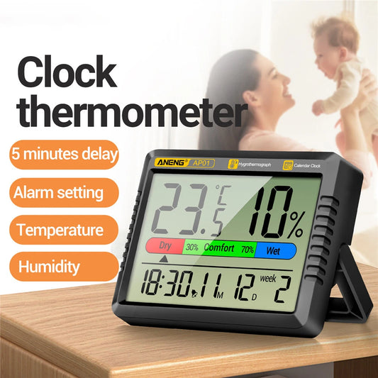 Thermometer Indoor Digital LCD Hygrometer Temperature Humidity Meter Alarm Clock