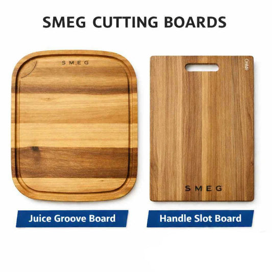 SMEG Acacia Wood Cutting Board Premium Kitchen Boards Juice Groove / Handle Slot