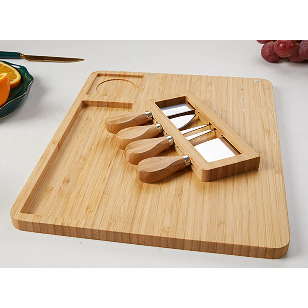 36cm Brown Rectangular Wood Cheese Board Charcuterie Serving Tray Set