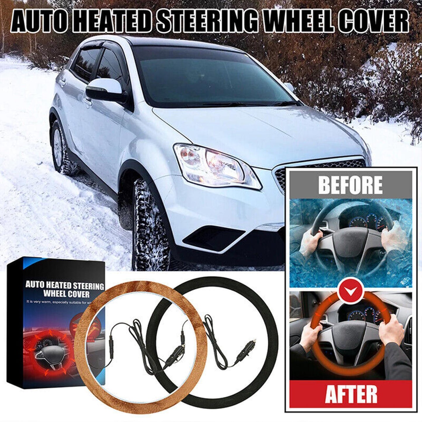 CLEARANCE- 12V Car Auto Heated Steering Wheel Cover Non-slipHeating Universal