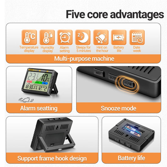 Thermometer Indoor Digital LCD Hygrometer Temperature Humidity Meter Alarm Clock