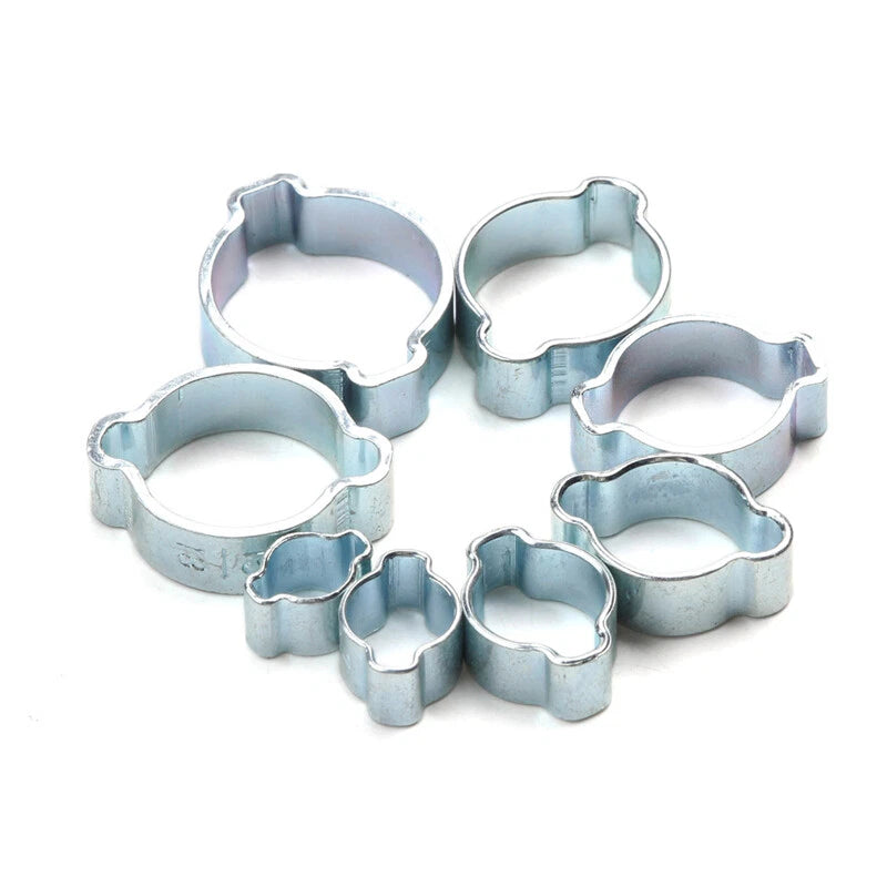 80pcs Zinc Plated Double Ear Crimp O Clips Air Fuel Hose Pipe Clamps