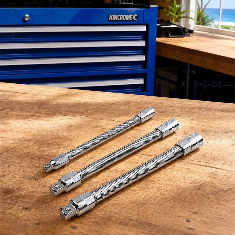 3-Piece Flexible Socket Extension Bar Set 1/2 1/4 3/8 Drive 10" 8" 6"