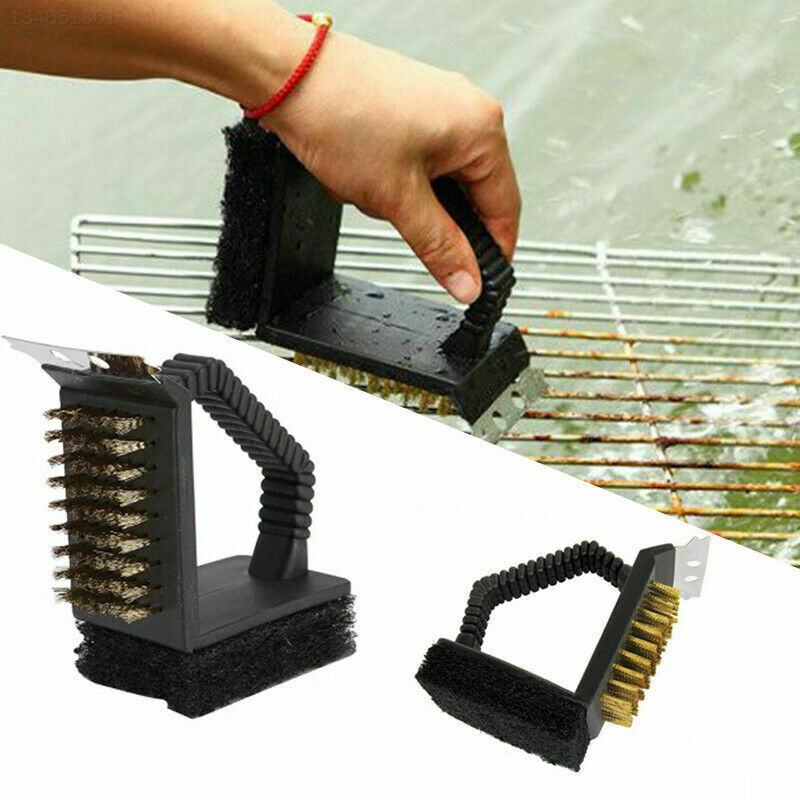 CLEARANCE- Barbecue Brush 3 in 1 Grill Cleaner BBQ Tools Brass Bristles Scraper Scourer