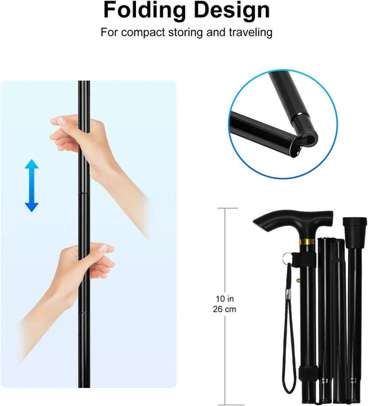 Lightweight Folding Adjustable Walking Stick Aluminium Hiking Travel Cane