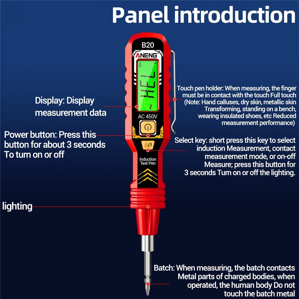 2026 New Voltage Electric Tester Volt Detector Test Pen AC Non-Contact Sensor (Black/ Red Random)