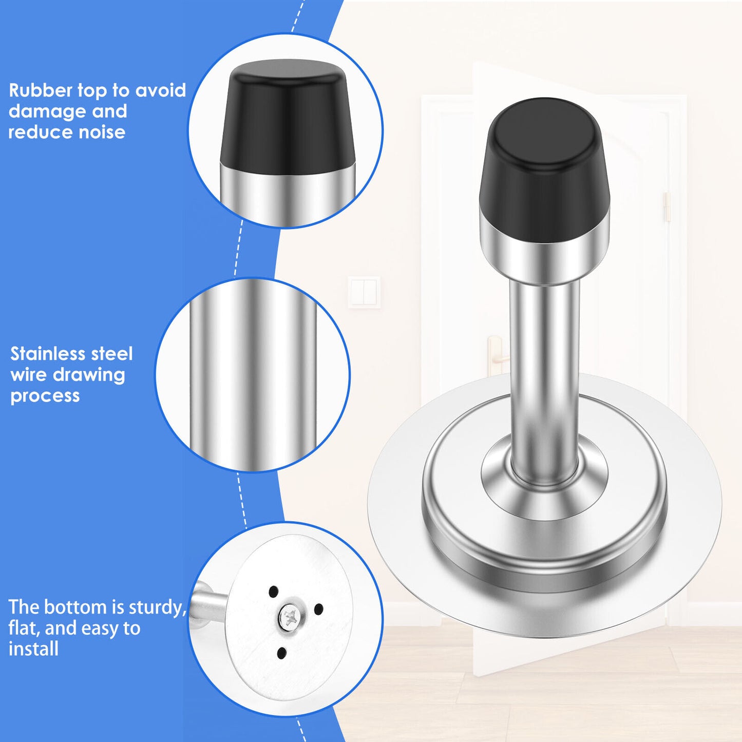 CLEARANCE- 1Pcs Door Stoppers Stainless Steel Stops Wall Door Set with Screws Self Adhesive