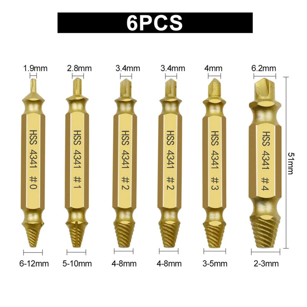 6PCS Screw Extractor Set Easy Out Drill Bits Guide Broken Screws Bolt Remover