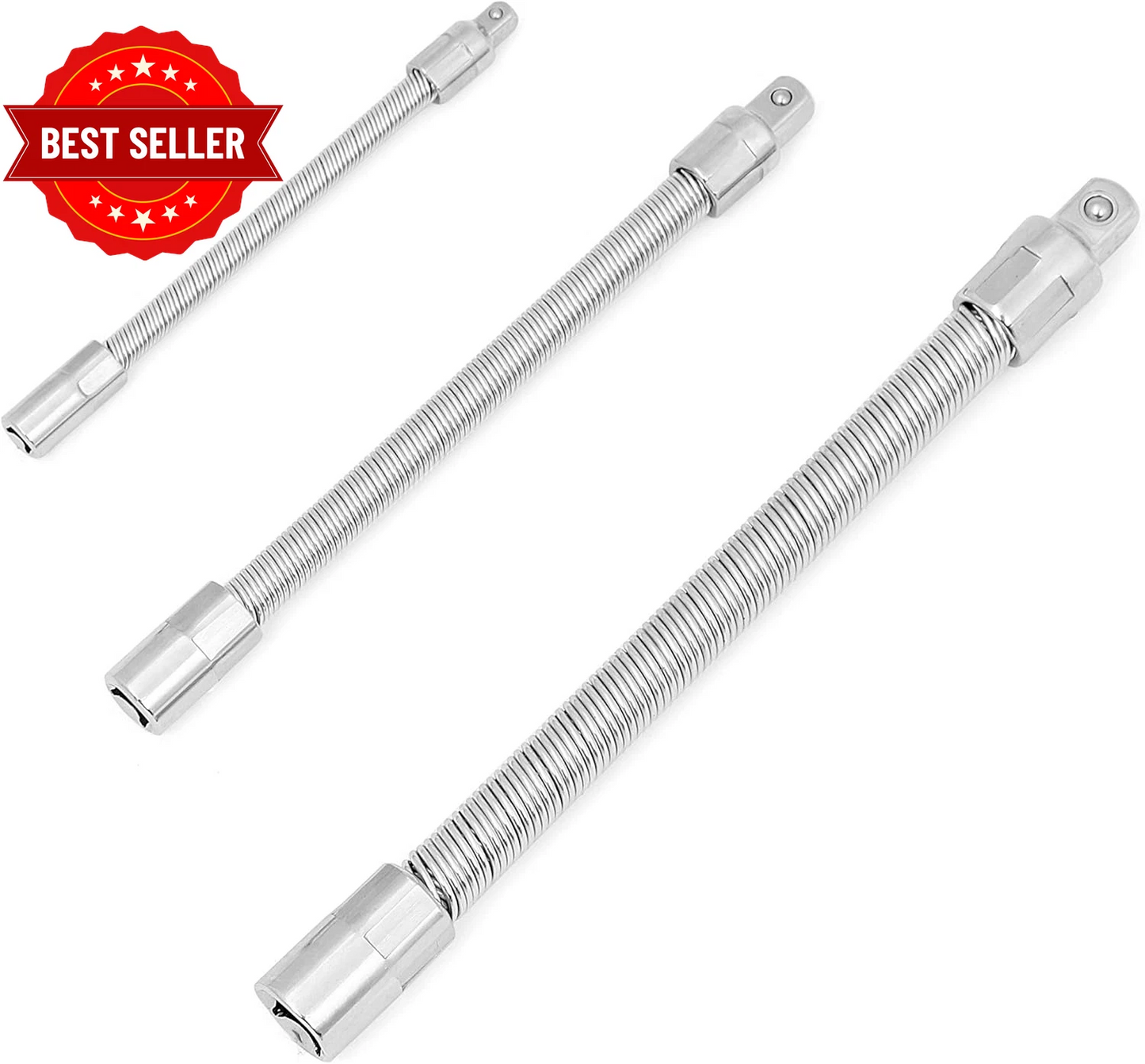 3-Piece Flexible Socket Extension Bar Set 1/2 1/4 3/8 Drive 10" 8" 6"