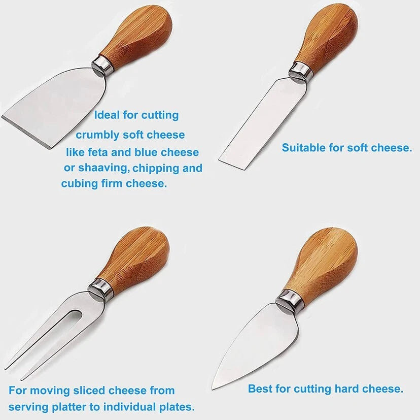 36cm Brown Rectangular Wood Cheese Board Charcuterie Serving Tray Set