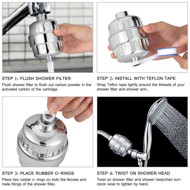 15 Stages Shower Head Filter Bath Hard Water Filter KDF Remove Chlorine Odors