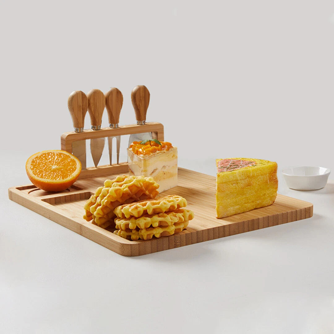 36cm Brown Rectangular Wood Cheese Board Charcuterie Serving Tray Set