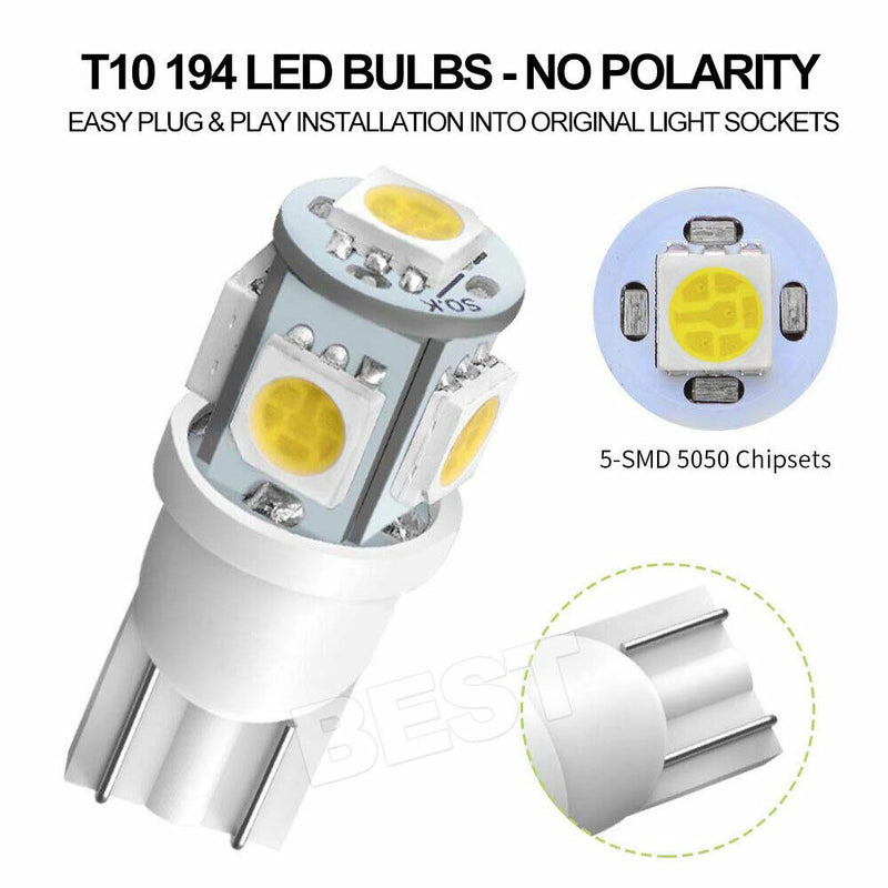 10x T10 LED W5W 194 168 5SMD Car Wedge Tail Parking Plate Light Bulb 12V - WHITE