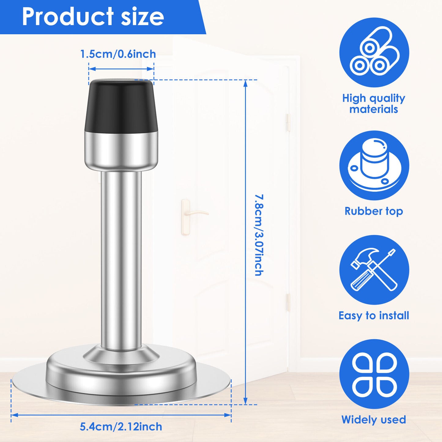 CLEARANCE- 1Pcs Door Stoppers Stainless Steel Stops Wall Door Set with Screws Self Adhesive