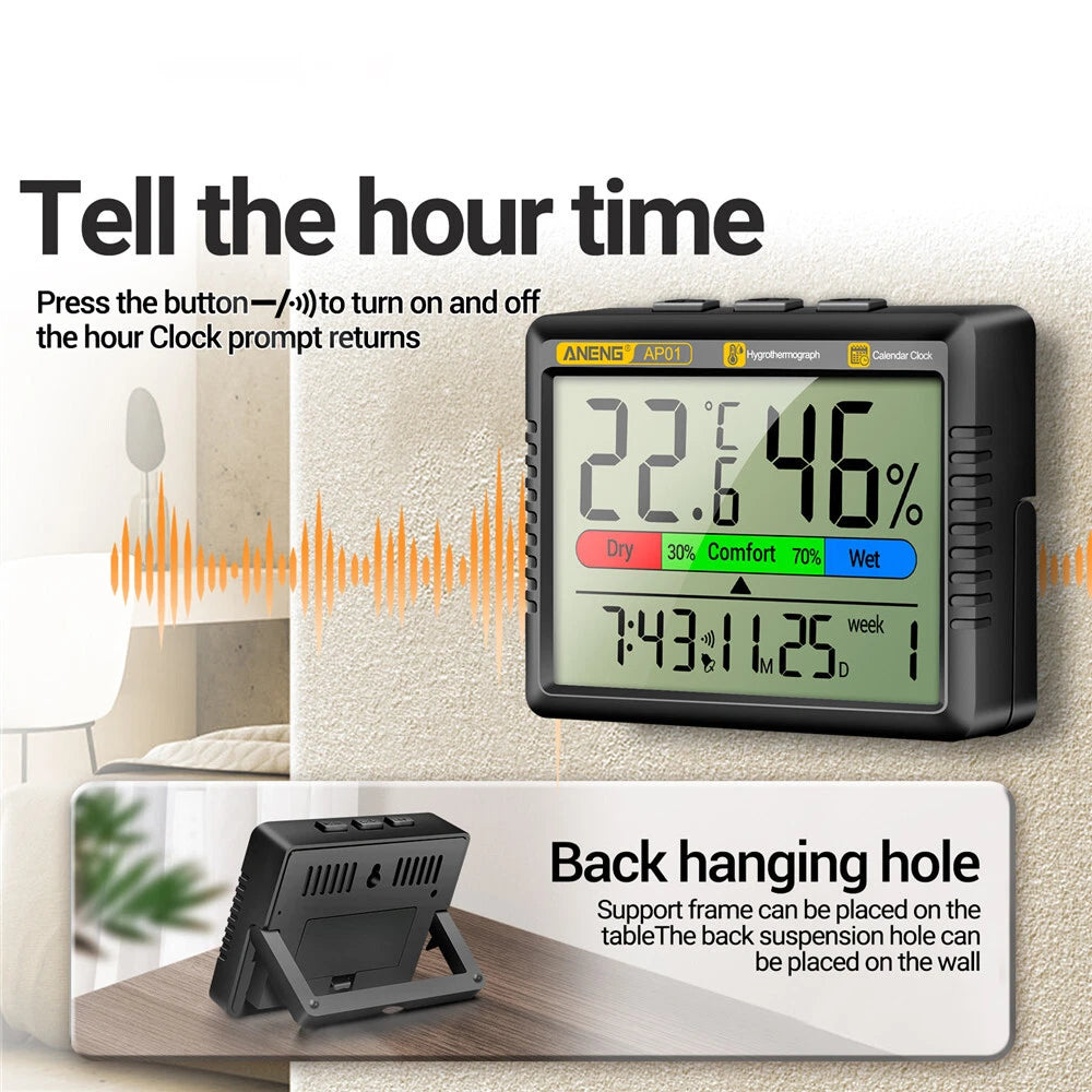 Thermometer Indoor Digital LCD Hygrometer Temperature Humidity Meter Alarm Clock