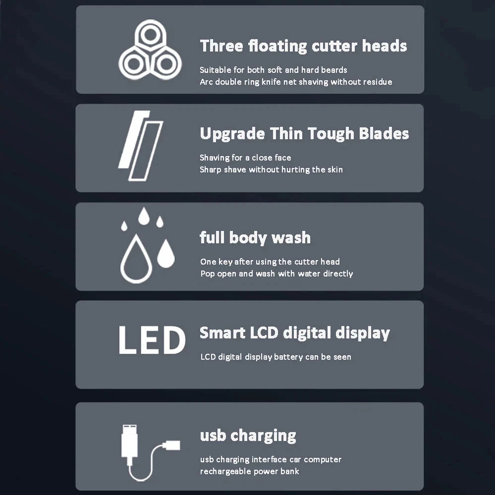 9D Men's Electric Shaver USB Car-mounted High-power 4 in 1 Rechargeable Trimmer