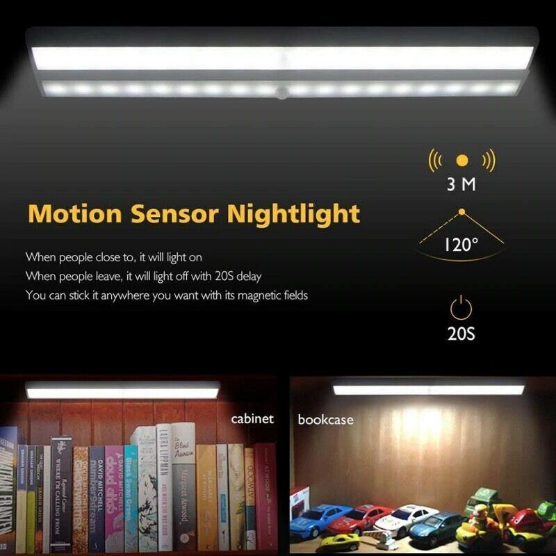 10CM/ 20CM/ 30CM LED Wireless PIR Motion Sensor Closet Lights USB Rechargeable Light Strips Lamp