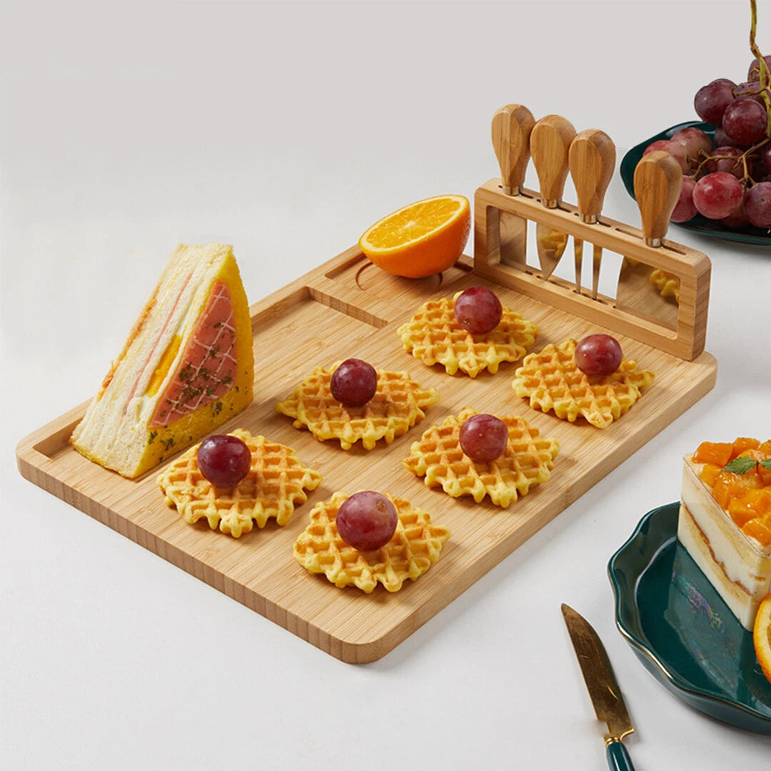 36cm Brown Rectangular Wood Cheese Board Charcuterie Serving Tray Set