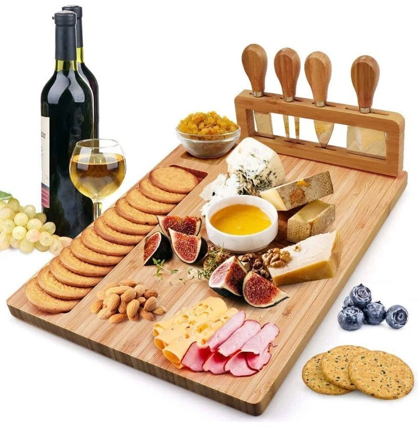 36cm Brown Rectangular Wood Cheese Board Charcuterie Serving Tray Set