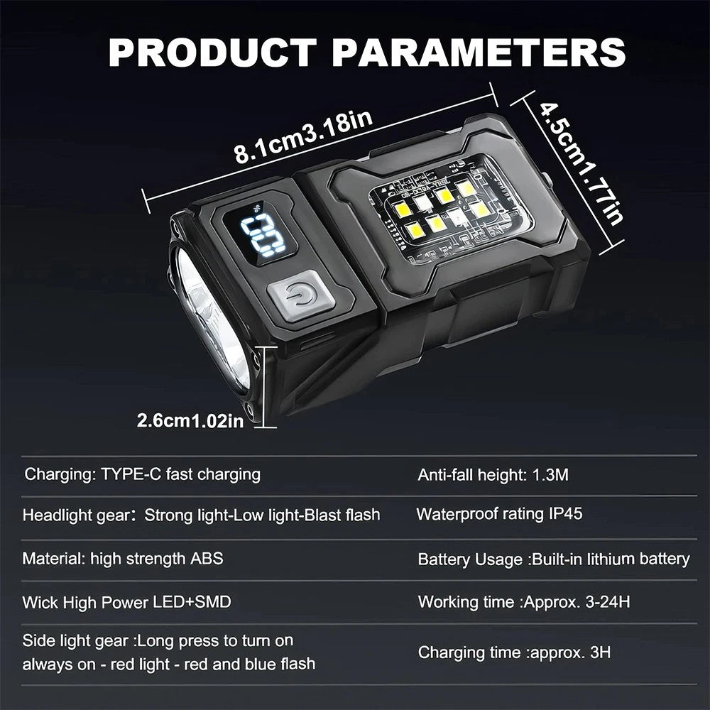 Multifunctional Mini LED Flashlight Pocket Work Light Dual Wicks Camping Torch