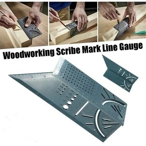 Woodworking Square 3D Mitre Angle Measuring Tool 45/90 Degree Carpenter Square