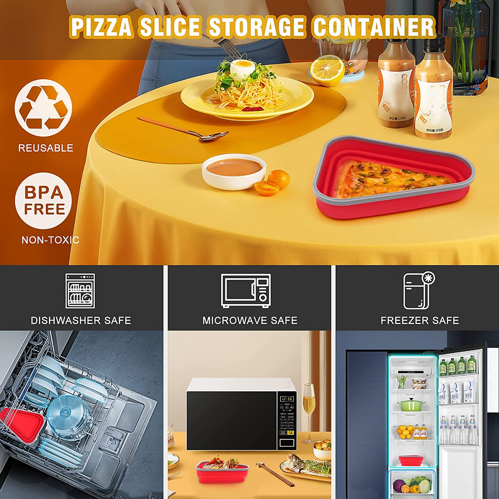 Pizza Storage Reusable Silicone Pizza Box Collapsible Triangular Pizza Storage Conta