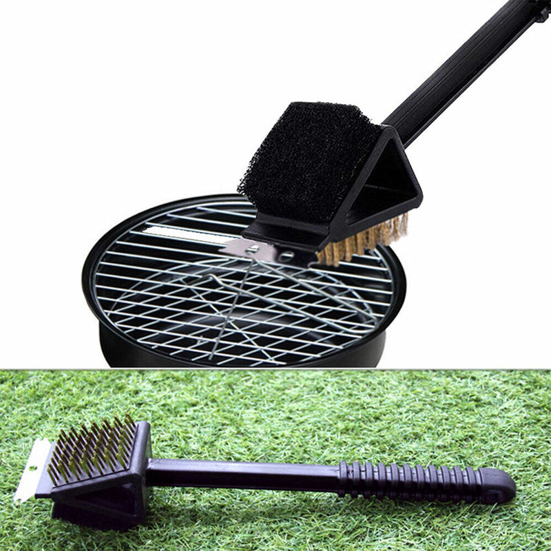 Stainless Steel Handheld 3 in 1 Cleaner Cleaning Handled Tool Long Scraper BBQ Grill Barbecue Brush