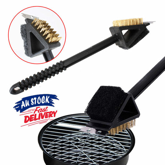 CLEARANCE- Stainless Steel Handheld 3 in 1 Cleaner Cleaning Handled Tool Long Scraper BBQ Grill Barbecue Brush