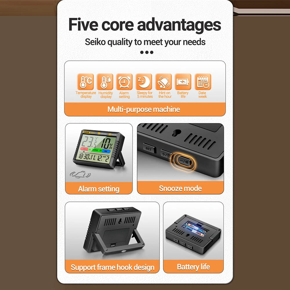 Thermometer Indoor Digital LCD Hygrometer Temperature Humidity Meter Alarm Clock