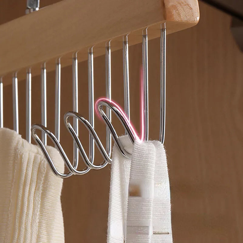 Wood Belt Camisole Clothes Hanger 8 Hooks Tie Hats Organizer Rack Storage