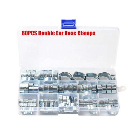 80pcs Zinc Plated Double Ear Crimp O Clips Air Fuel Hose Pipe Clamps