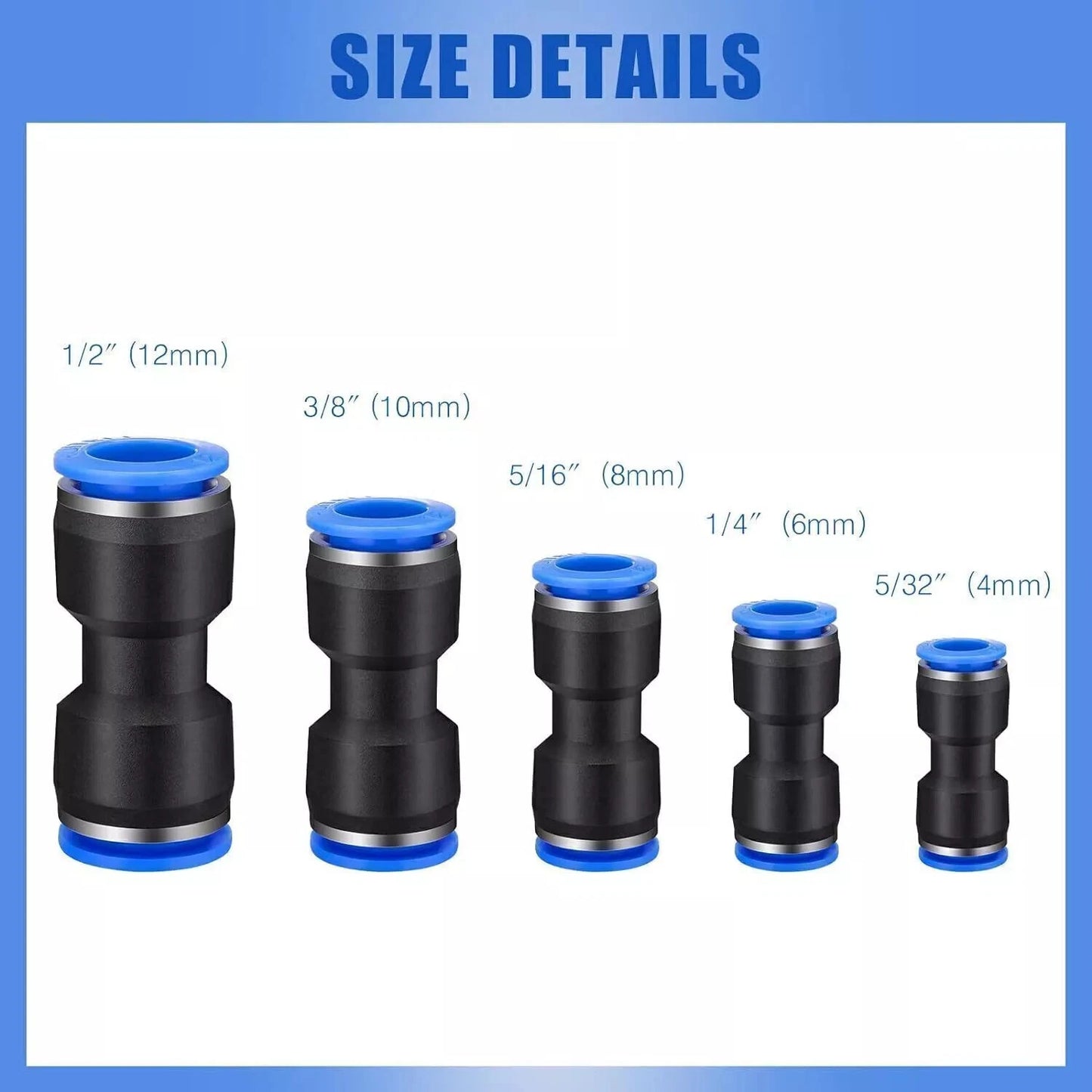 50Pcs Straight Push Connectors Pneumatic Connect Fittings Air Line Quick Hose