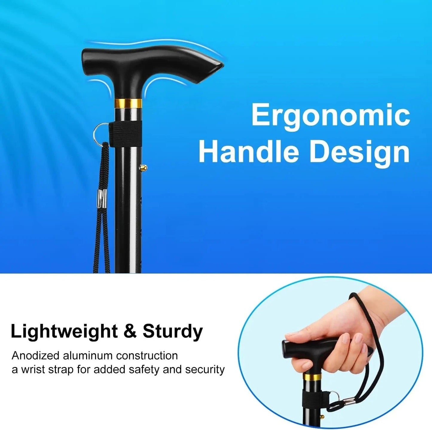 Lightweight Folding Adjustable Walking Stick Aluminium Hiking Travel Cane