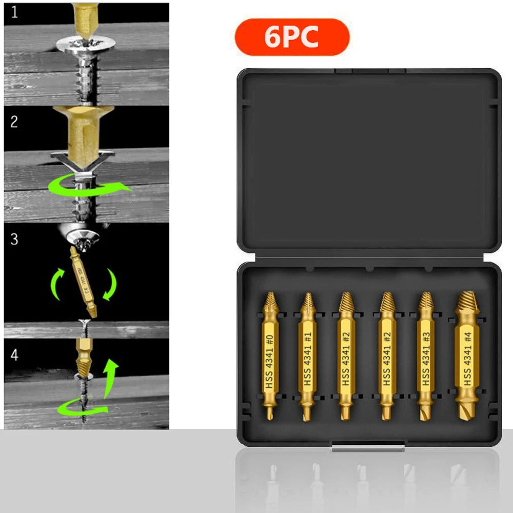 6PCS Screw Extractor Set Easy Out Drill Bits Guide Broken Screws Bolt Remover