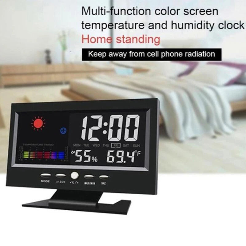 Color Screen Digital Backlight Snooze Alarm Clock Weather Date Hour Humidity