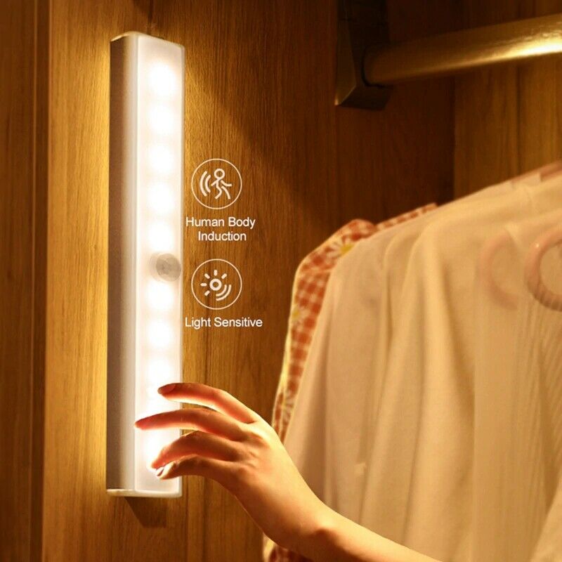 10CM/ 20CM/ 30CM LED Wireless PIR Motion Sensor Closet Lights USB Rechargeable Light Strips Lamp