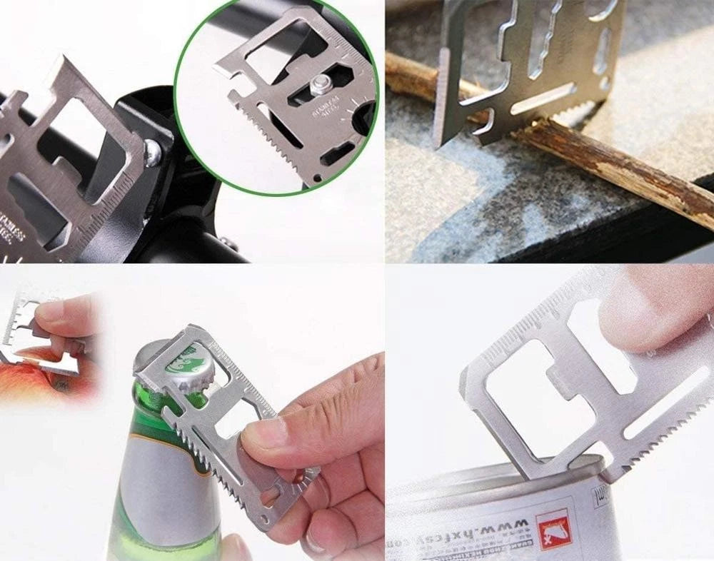 Credit Card 11-in-1 Survival Pocket Tool, Multi Function Portable Outdoor