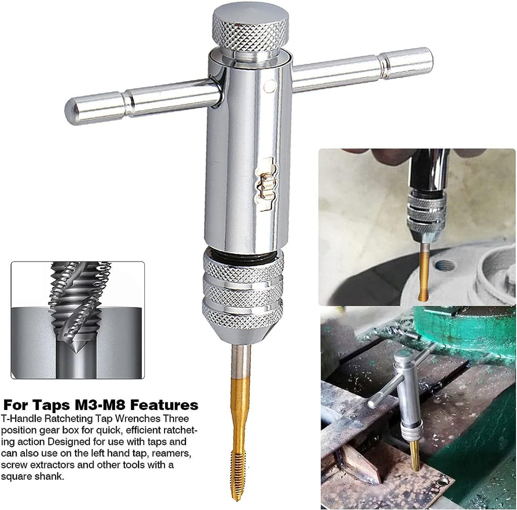 Ratchet Threadtools Tapping Ratchet Tap Wrench T-Handle Bar Type Ratcheting Thread Extract