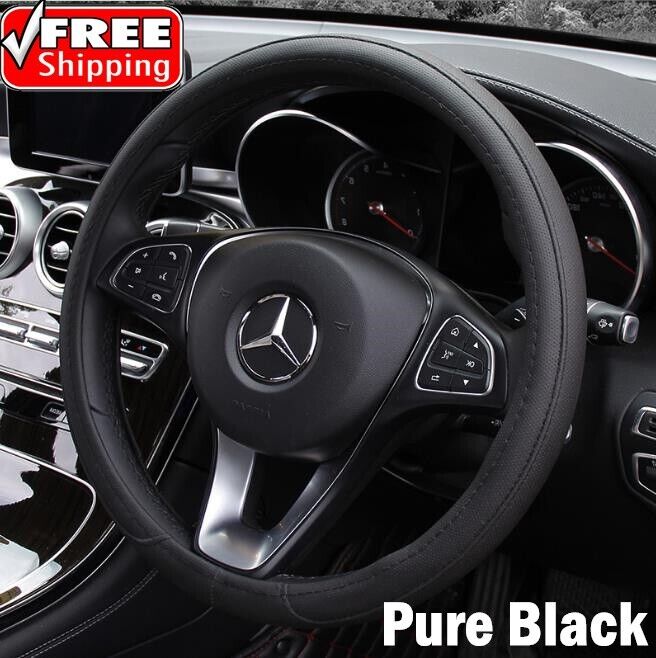 Universal Black Car Steering Wheel Cover Anti Slip PU Leather Comfortable 38cm