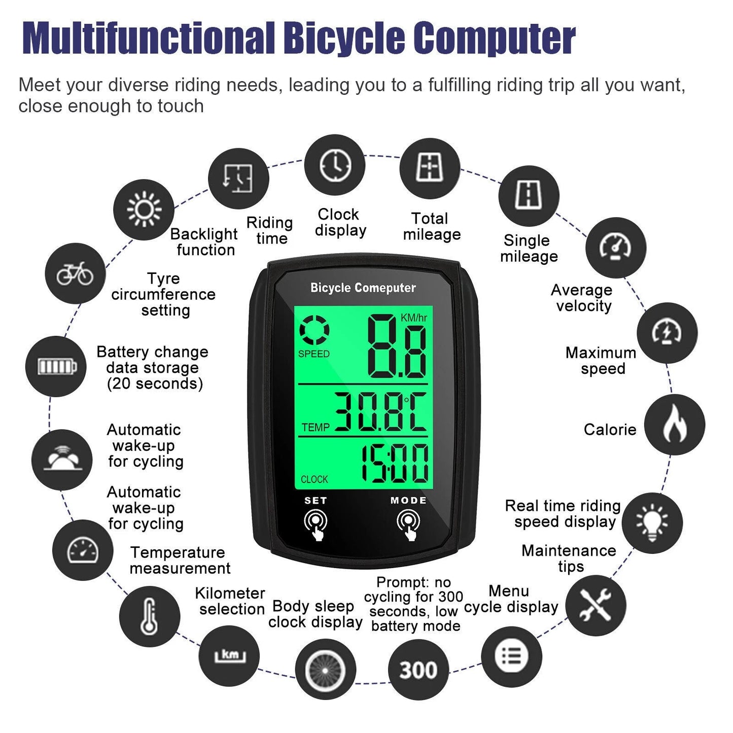 Wireless Cycling Bike Bicycle LCD Cycle Speedometer Computer Odometer Waterproof