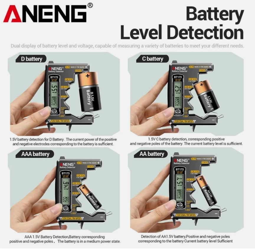 Universal Battery Tester ANENG BT173 Battery Detector Test C D AA AAA N 9V Cell