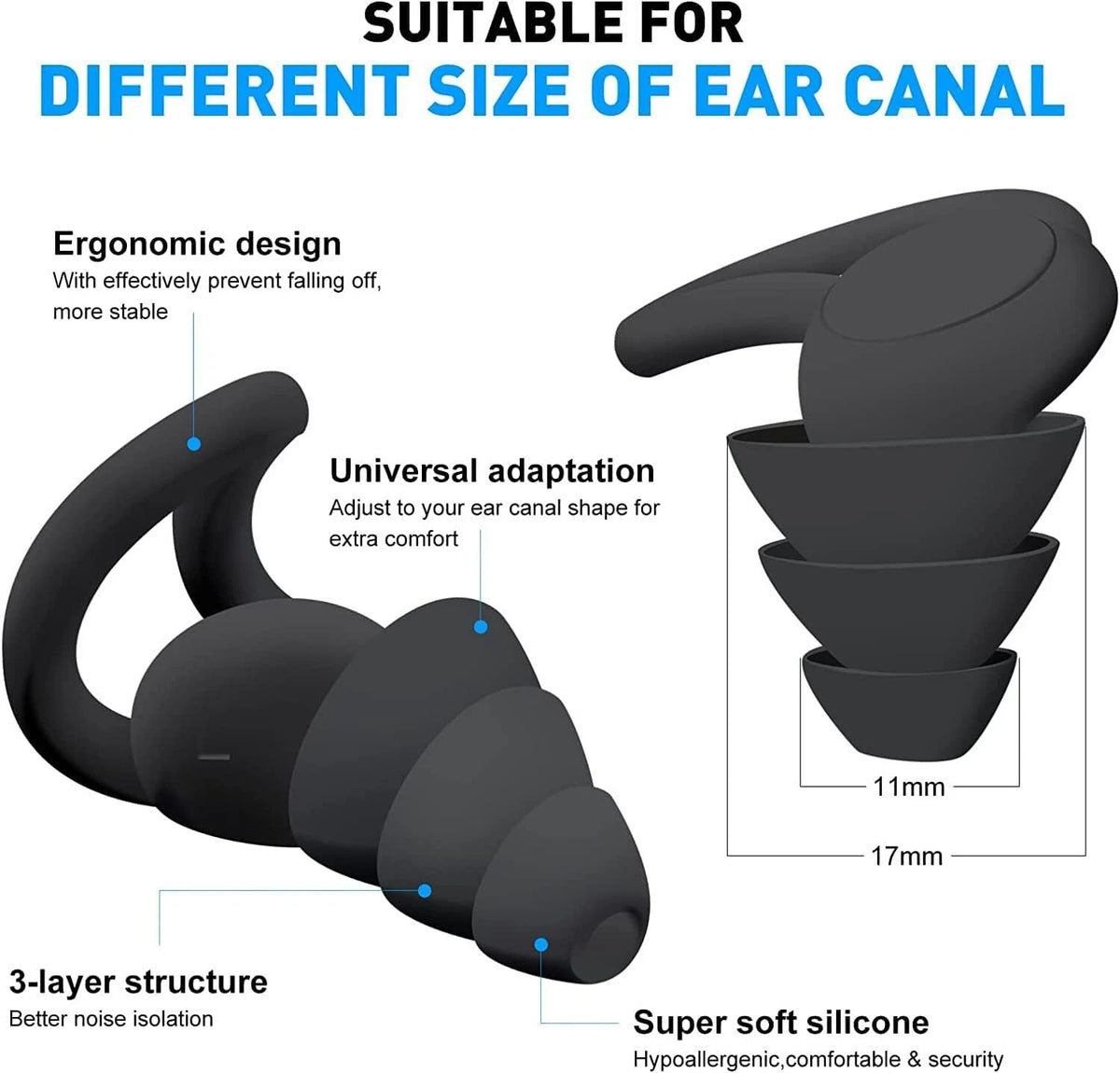 Ear Plugs for Sleeping Reusable Soft Silicone Ear Plugs for Noise Reduction
