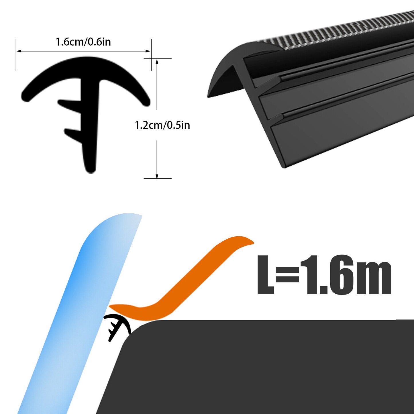 CLEARANCE- Car Push Seal Strip 1.6m Rubber Engine Noise Insulation Dashboard Windshield Gap