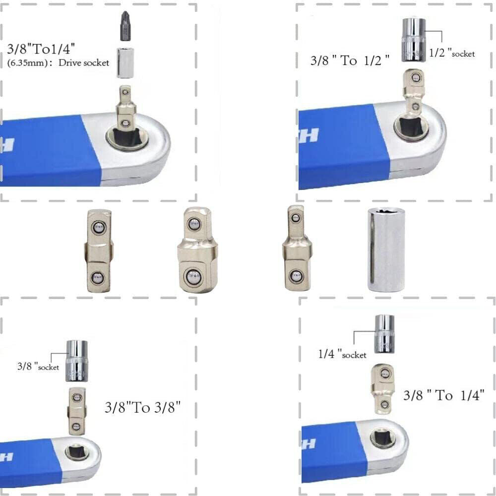 Universal Extension Wrench Set Offset Ratchet Spanner Extender Adapter