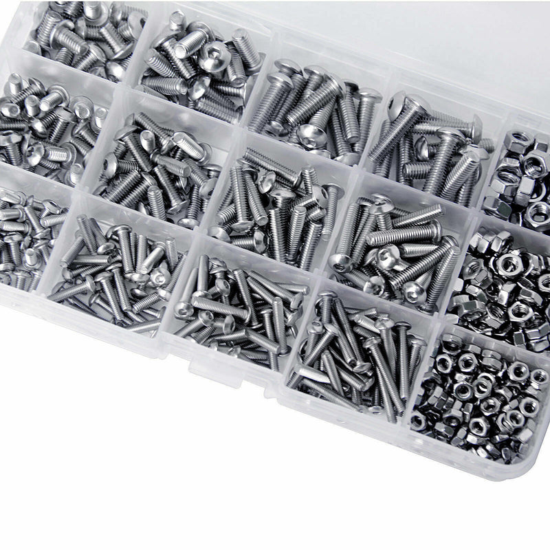 500pc Stainless Steel Hex Socket Button Head Bolts Screws Nuts Kit