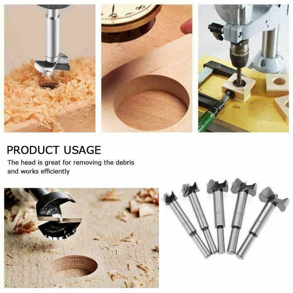 5pcs Forstner Woodworking Drill Bit Set 15-35mm Boring Hole Saw Cutter Wood Tools