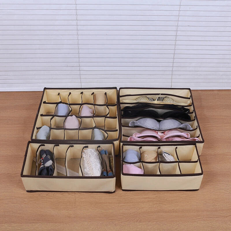 4 PCS/Set Foldable Storage Drawer Organizer Bra Underwear Closet Divider Kit New