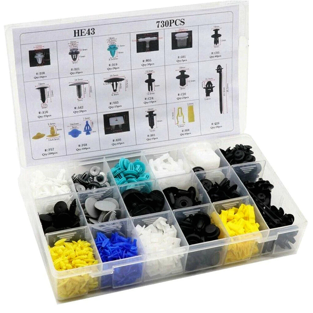 730PCS Car Body Plastic Push Pin Rivet Fasteners Trim Moulding Clip Assortments