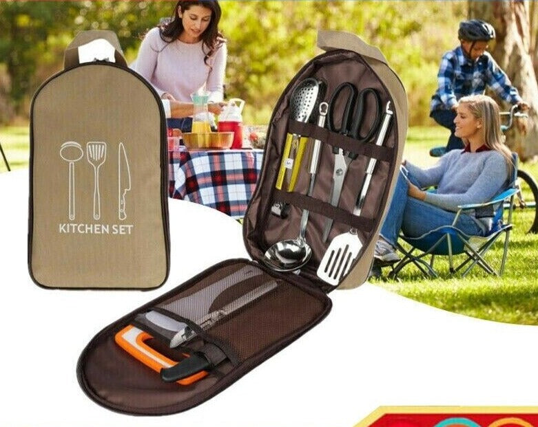 8PCS Portable Camping Outdoor Kitchen Tools Set Cookware Barbecue Cooking Tools