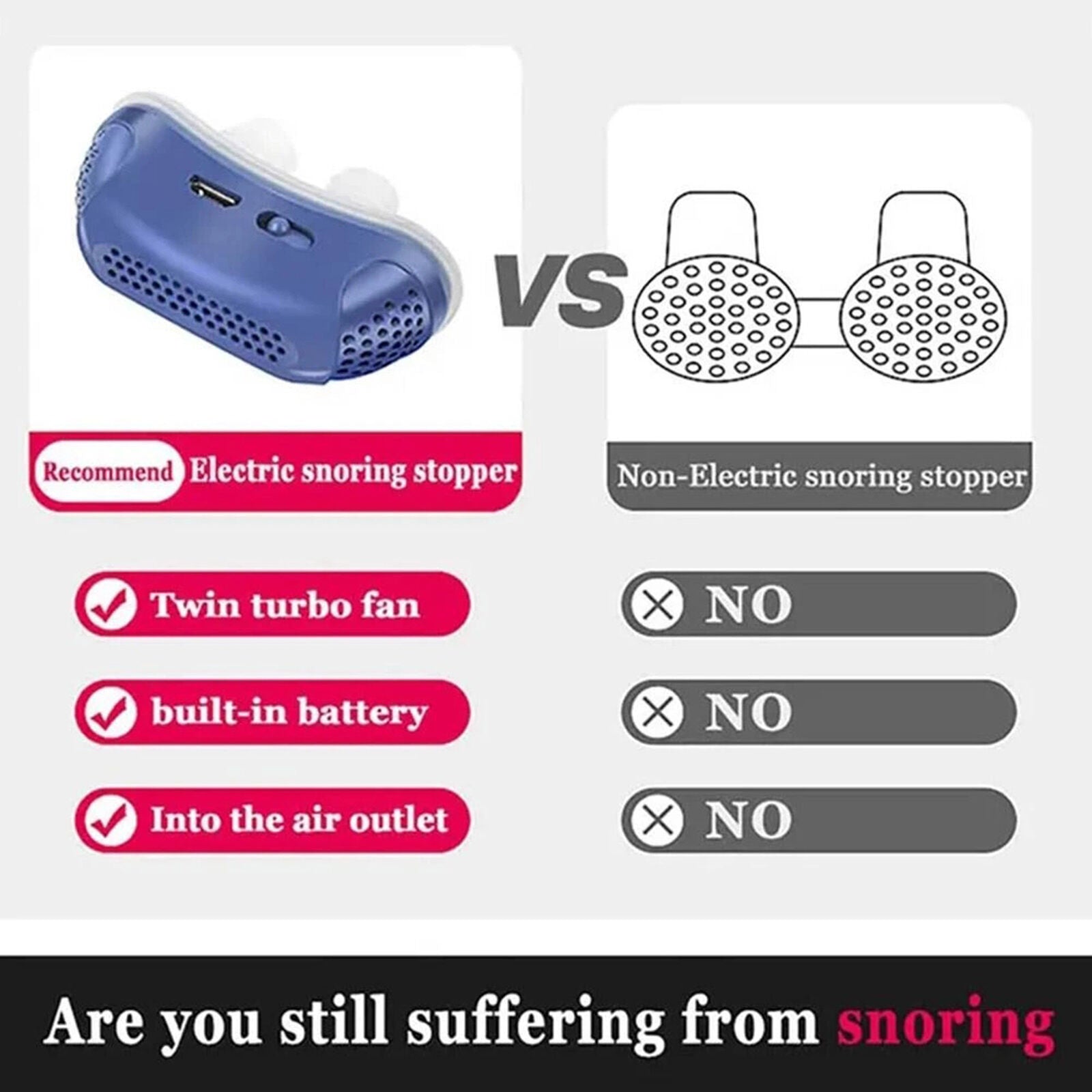 Anti Snoring Device Mini Electric CPAP Noise Sleep Apnea Stop Snore Aid Stopper